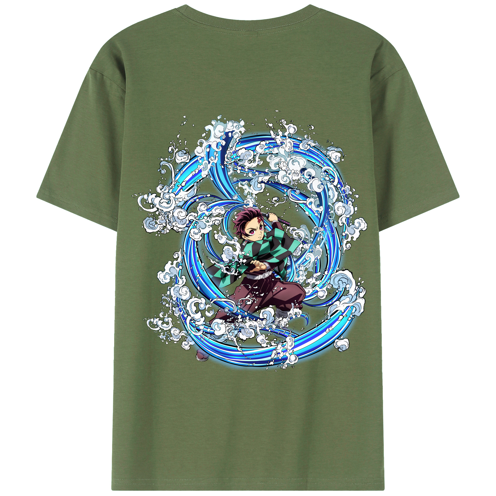 （画像用） 鬼滅の刃 竈門 炭治郎／かまど たんじろう Kamado Tanjirou 綿100％ メンズ半袖Tシャツ（バックプリント） 通気性